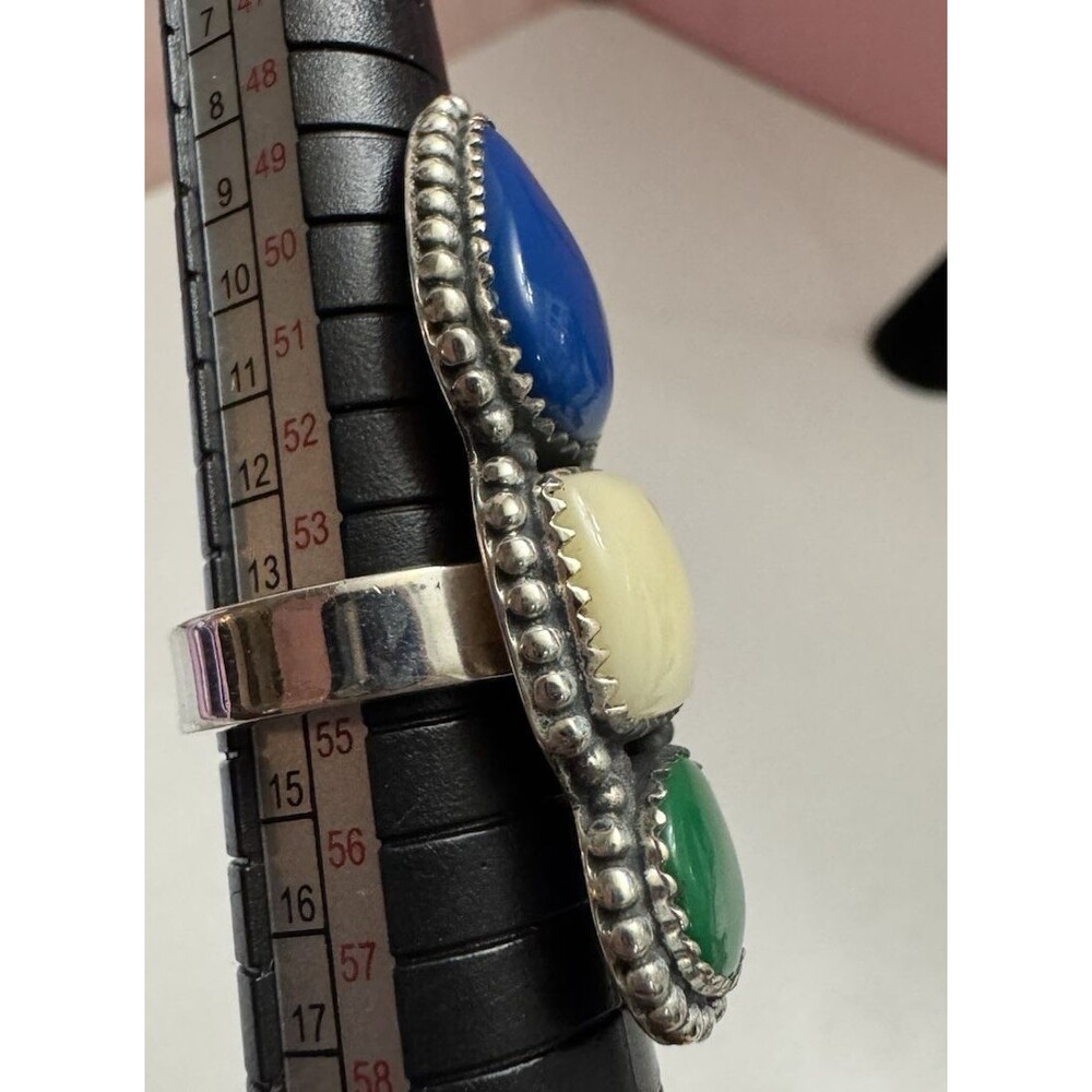 New - 925 Silver Pool Stone Adjustable Ring Tripl… - image 2